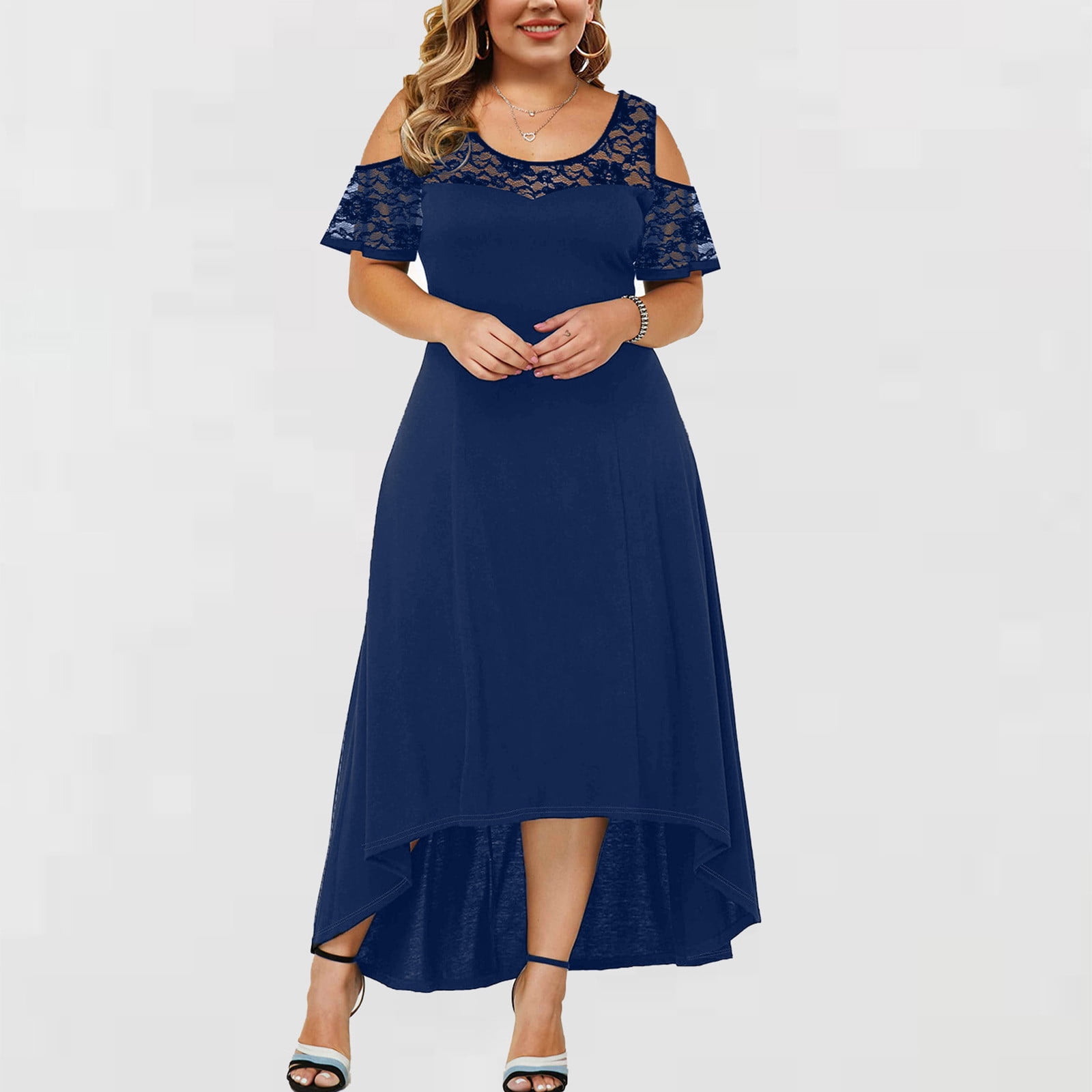 ZVAVZ Flowy Dresses for Women Summer Womens Plus Size Floral Lace Dress Round Neck Short Sleeve Wedding Guest Dress vestido de fiesta de -