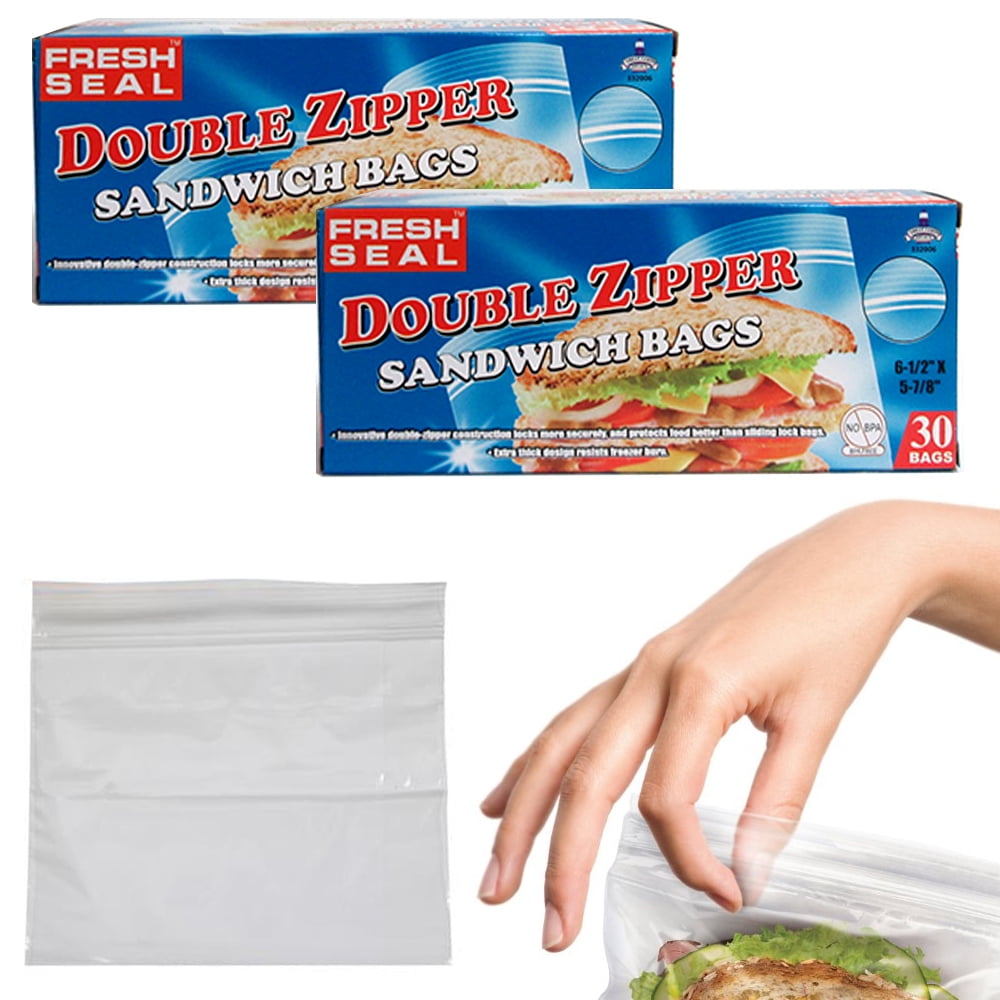 60 X Double Zipper Sandwich Lunch Bags Snack Bags Food Storage