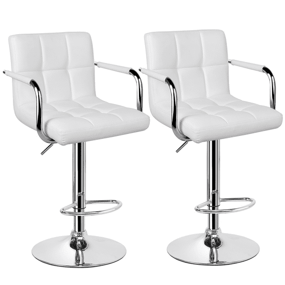Easyfashion Bar Stool with Adjustable Height and Armrests, Set of 2, White