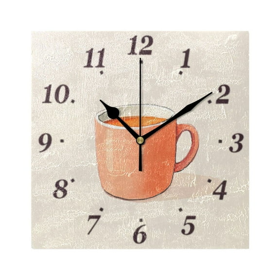 Coffee Pattern Wall Clock Square Clock Decoration Creative Clock Dual Use Black Pointer 7.78in