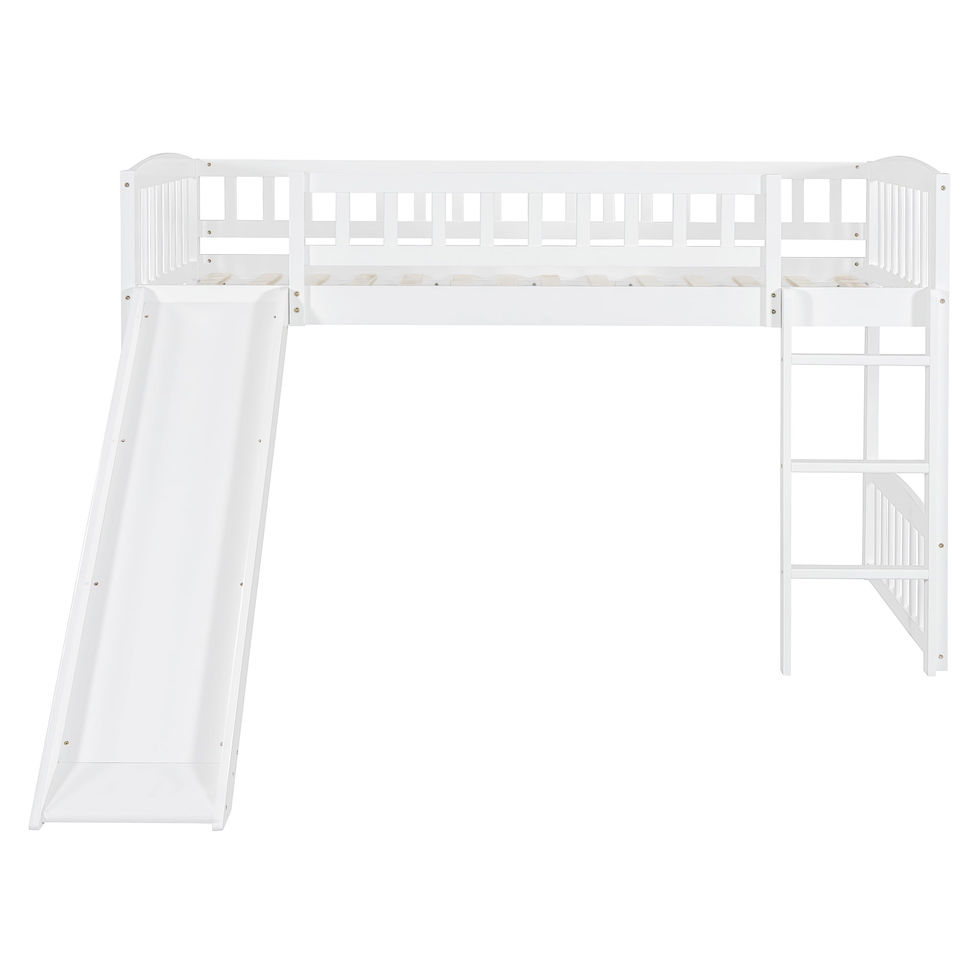 Aukfa Solid Wood Loft Bed with Slide for Kids Girls Boys, Twin Size, White