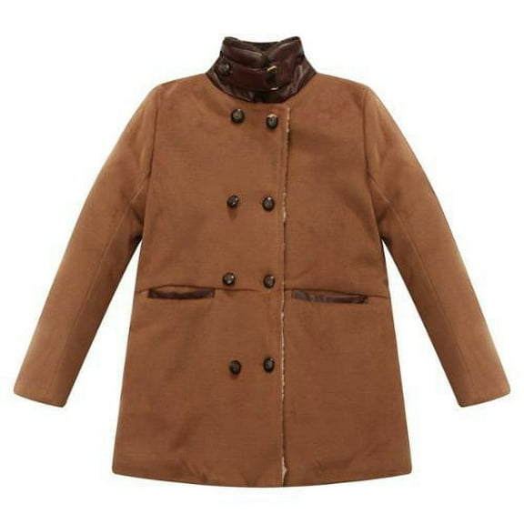 Little Boys Brown Fake Leather Details Padding Jacket 3/4