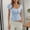Light Blue, variant on Women Y2k Lace Trim Scoop Neck Short Sleeve Henley Baby Tee Shirts Button Front Preppy Fitted Crop Tops Brown S