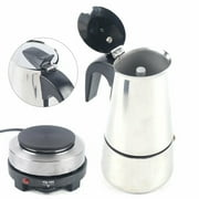DENEST 4 Cups Moka Coffee Maker Pot Stainless Steel with Electric Stove
