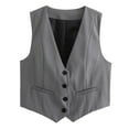 thumbnail image 5 of Cropped Suit Vest for Women Button Up Business Casual Dressy Waistcoat Vest Tops, 5 of 5