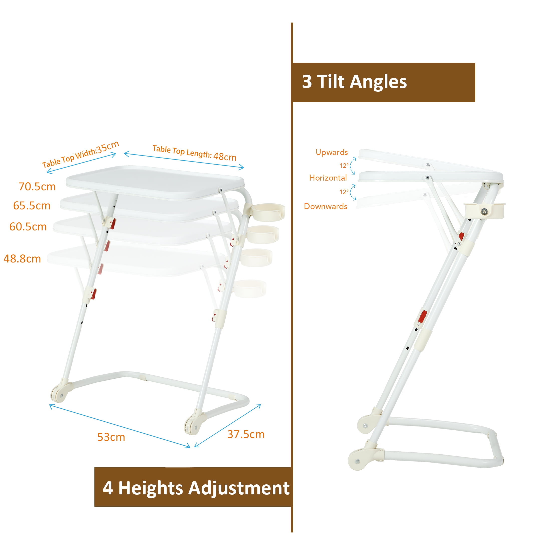 (2 pack) Mainstays Adjustable Folding TV Tray Table with Cup Holder, White