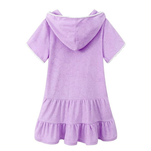 Cathalem Long Girl Dress Little Girls Swim Cover Up Kids Swimsuit Coverup Zip Up Beach Bathing Suit Hooded Dress Girl Long Sleeve Dress Purple 3-4 Years