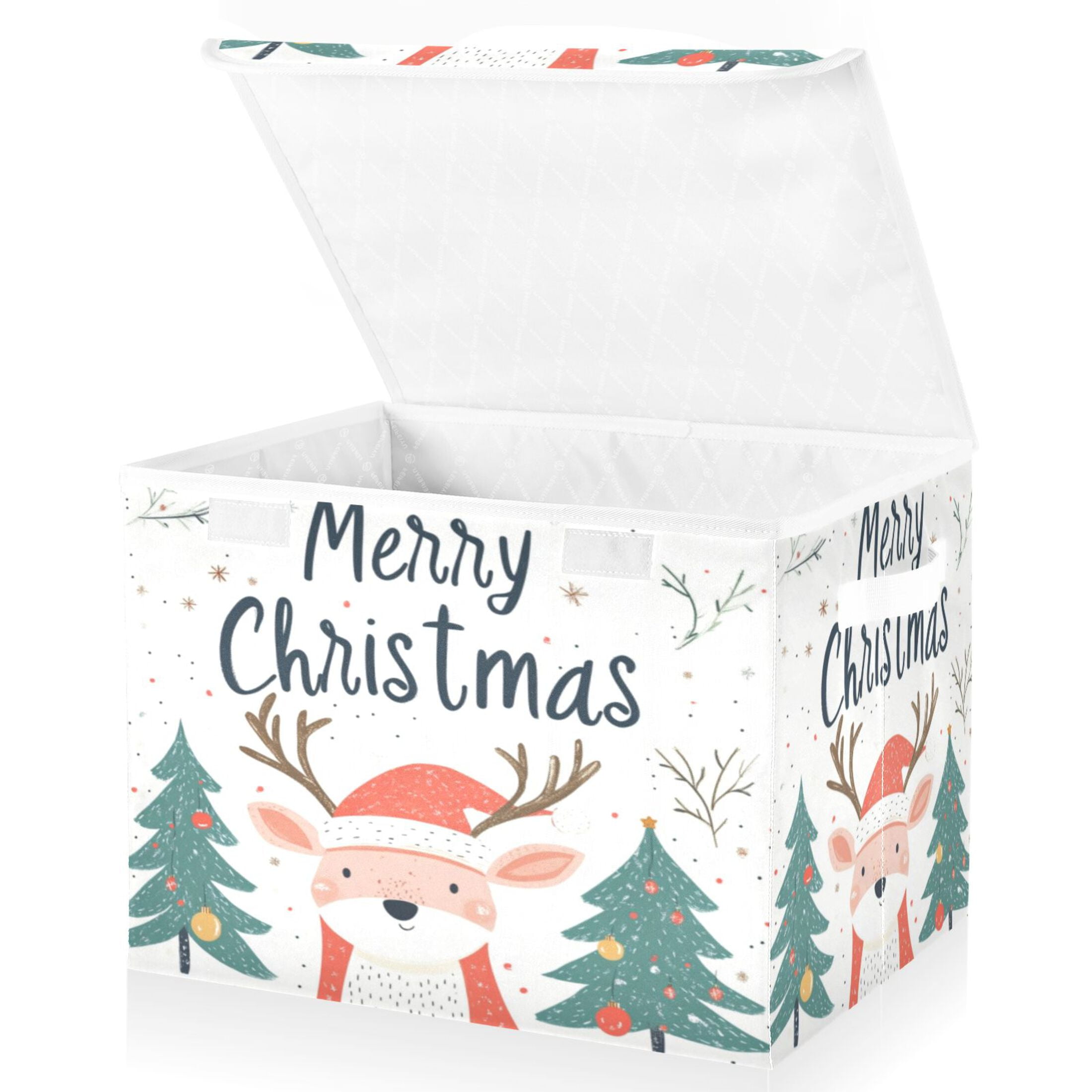 Storage Box With Lid 16.5x12.6x11.8In Foldable Stacked Household Storage Box Christmas Deer Pictures