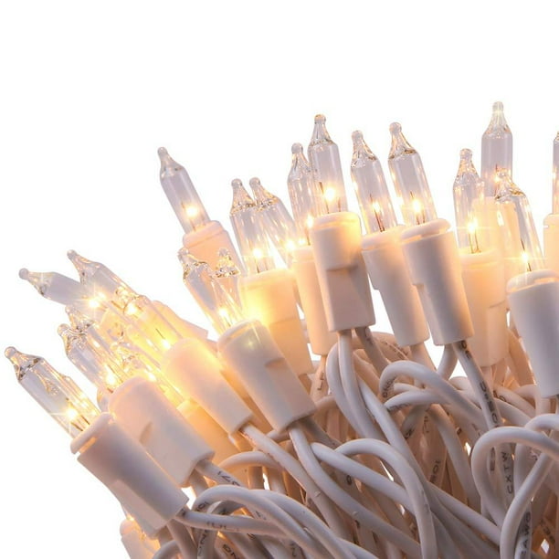 LIDORE 100 Counts Bright Clear Mini Christmas Tree Lights. White Wire