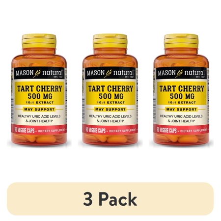 (3 pack) Mason Natural Tart Cherry Extract 500 mg, Supports Uric Acid levels & Joint Health, 90 Veggie Caps