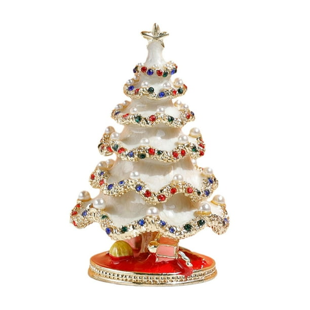 Joyero con forma de árbol de Navidad para collares y pendientes. Blanco