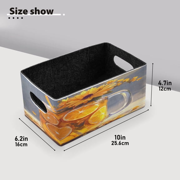 BZSMCE Shelf Baskets Orange Tea with Flowers Pattern Storage Cube Bins 10.1*6.3*4.7in Set of 2
