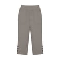 thumbnail image 5 of Women's Straight Capri Pants, Elastic Waist Cropped Trousers with Side Buttons, Lightweight Summer Casual Bottoms, 5 of 5