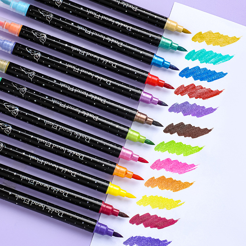 48/6Colors Double-headed Glitter Acrylic Markers Paint Pens Sparkly and Shiny for Rock Painting Stone Ceramic Glass Wood Fabric