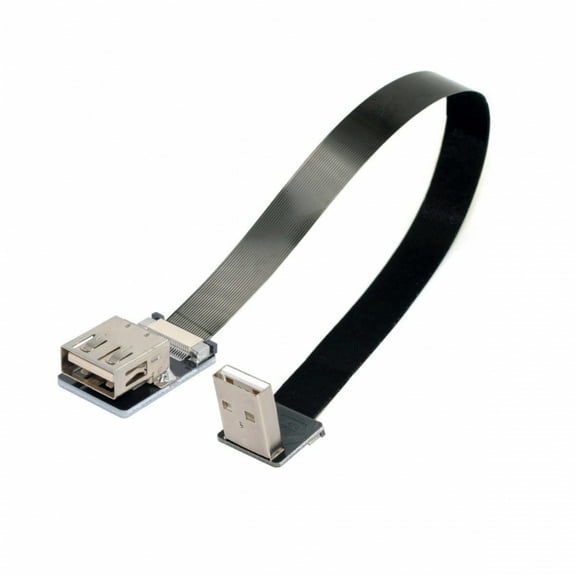 Xiwai Down Angled USB 2.0 Type-A Male to Female Extension Data Flat Slim FPC Cable for FPV and Disk and Scanner and Printer