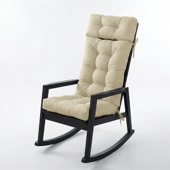 Millsilo 3-Piece High Back Rocking Chair Cushion Set, 52" Seat & Back Support with Detachable Neck Pillow, Non-Slip Bottom & Ties— Beige