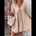 thumbnail image 4 of Vestido Informal de Verano 2025 para Mujer, de Corta, Corte A, con Lazo y Lazo Al Frente, Estilo Babydoll, Holgado y . Caqui L, 4 of 10