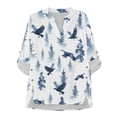 thumbnail image 3 of FKELYI Faux Linen Shirts for Women Summer Blouse V-Neck 3/4 Sleeve Casual Top Eagle Forest Ink Painting Print Soft Loose Fit Business Casual Outfits for Ladies, M, 3 of 5