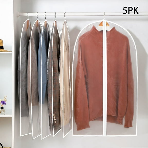 5 Packs Garment Bags for Hanging Clothes Coat Protector Dustproof Large Clear Dress 40" Long Garment Bag Storage for Travel, Garment Cover for Gowns Suits