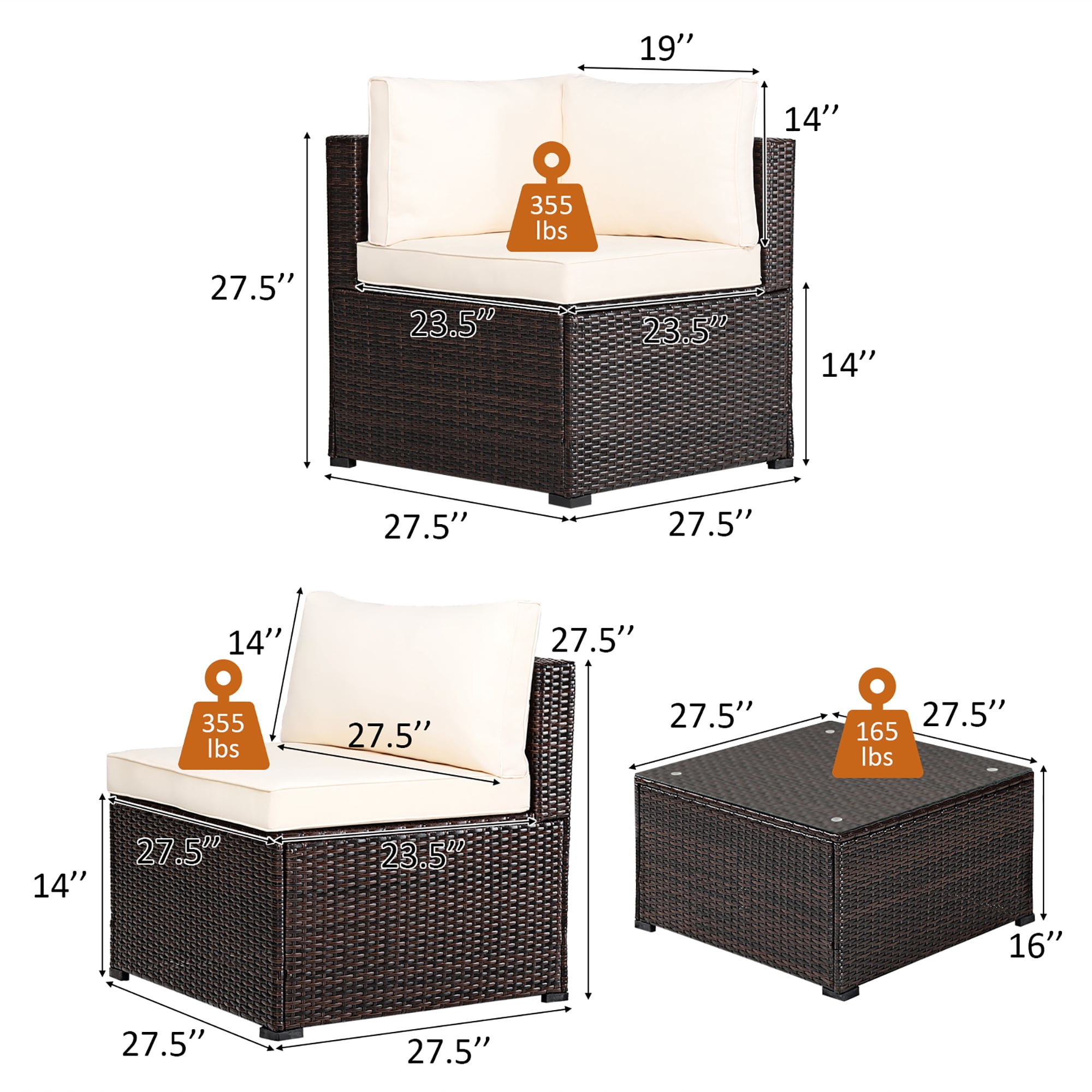 Costway  6PCS Patio Rattan Furniture Set Sectional Cushioned Sofa Deck Beige