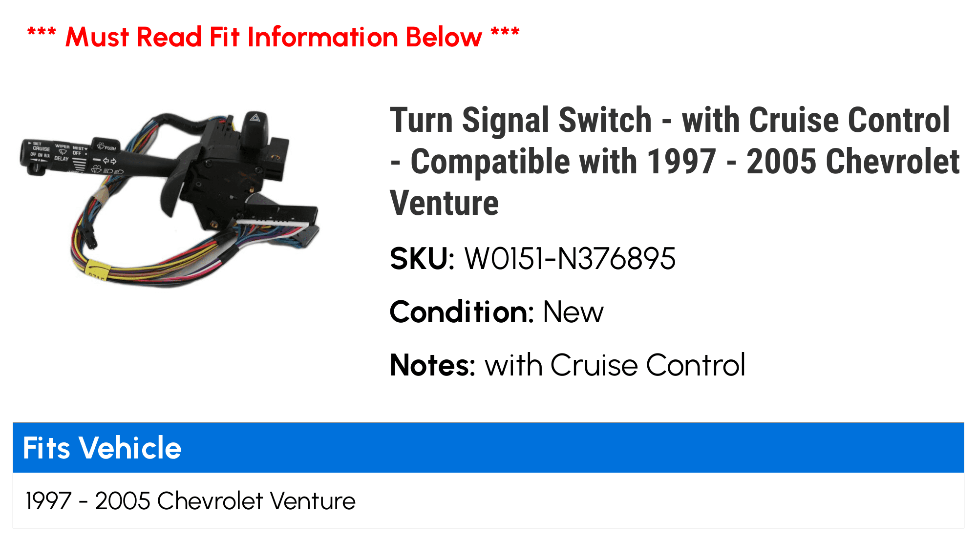 Combination Switch compatible with Chevrolet Venture 97-05 Combination Cruise Control Dimmer Headlight and Turn 