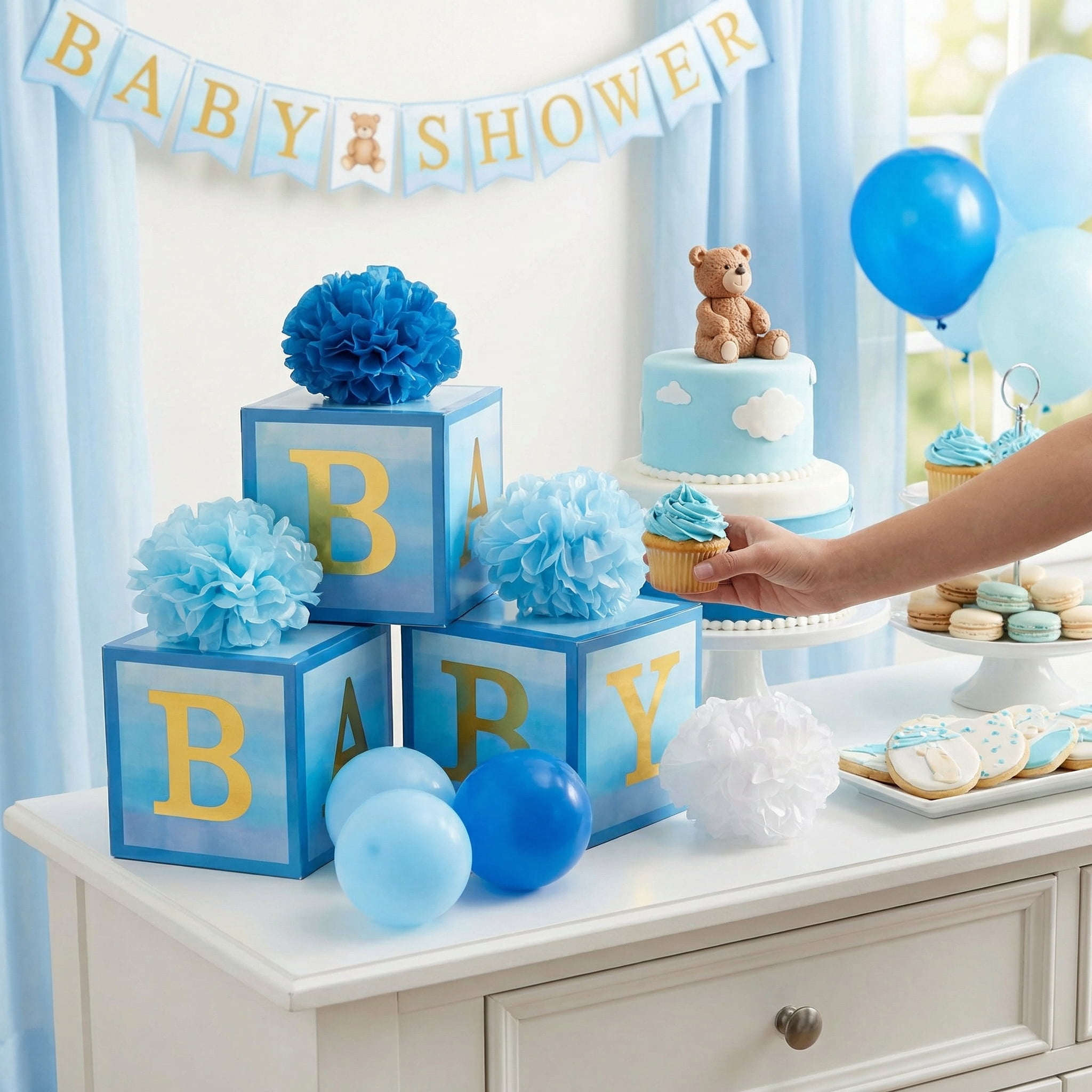 Amscan Blue Table Boxes Decorating Kit for Baby Shower – Set of 2