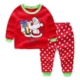 thumbnail image 3 of Conjunto de pijamas para bebés y niños, ropa de algodón supercálida, camiseta, pantalones a rayas, 2 piezas, novedad, navidad, 3 of 4