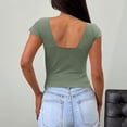 thumbnail image 4 of Kagetolytai Womens Tops Women's Sexy Deep V Neck Backless Top Short Sleeve Slim T Shirt Summer Tops for Women 2024 Army Green S, 4 of 6