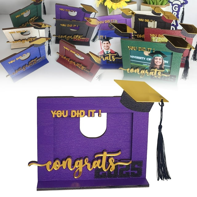 HUASHENG 2025 Graduation Photo Frame Wooden Tabletop Display Photo Frame With Stand Bachelor Hat Wood Decorative Photo Holder For Home Desk