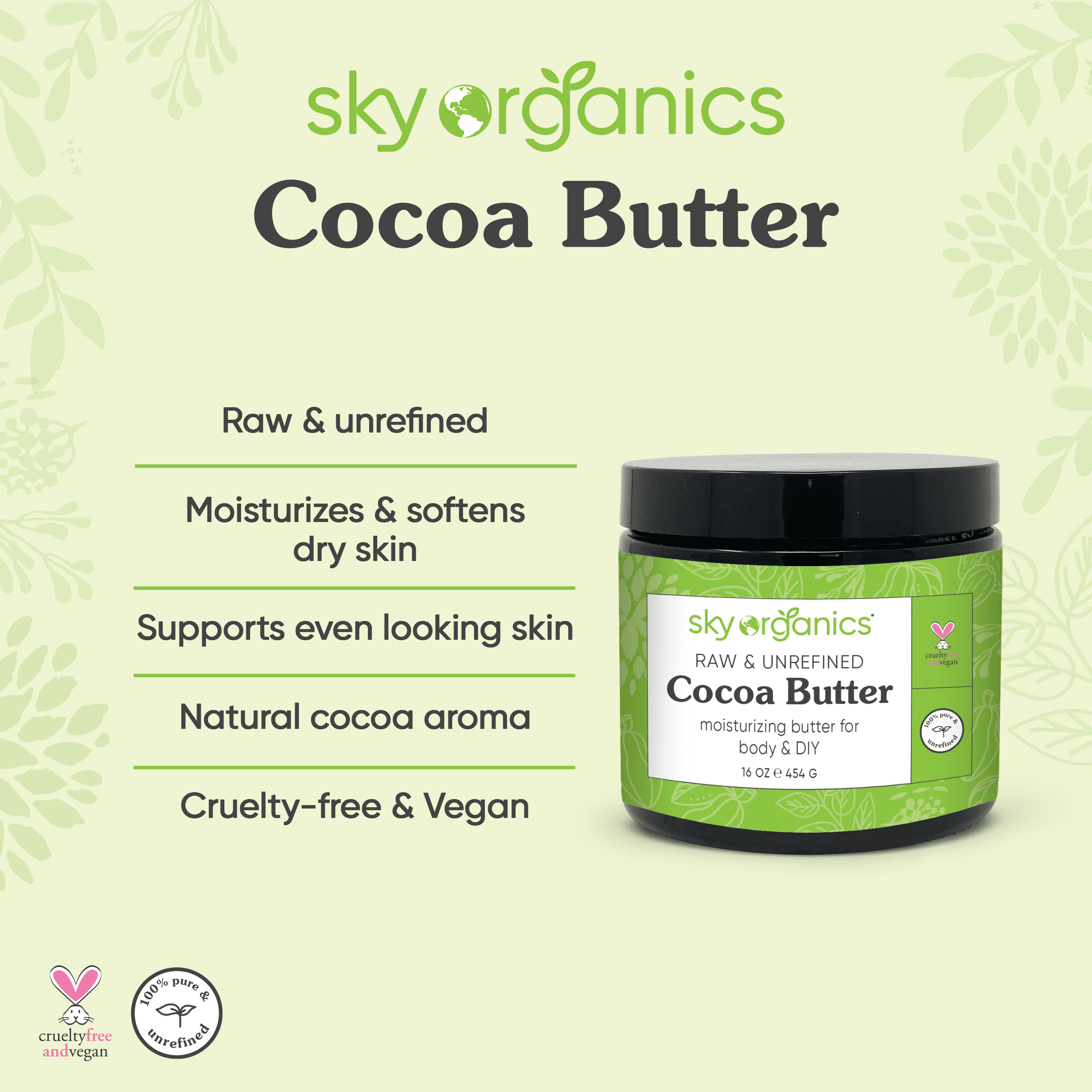 Buy Sky Organics Cocoa Butter (16 oz) Pure Unrefined Raw Cocoa Butter