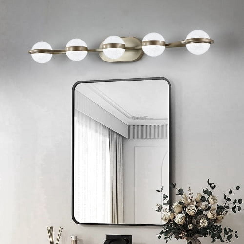 ACE-LIGHTS,5-Light Modern Minimalist Golden Bathroom Vanity Light With Acrylic Shades,Bathroom Mirror Lamp for Bathroom,Dressing Room,Bedroom,Living Room,Office,Restaurant,Bars(Brushed Gold)