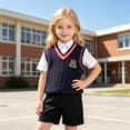 thumbnail image 4 of Boys Girls Knit Vests,Kids Preppy Casual Cable Knit Sleeveless V-Neck Cartoon Embroidered Knit Vest Tops, 4 of 4