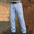 thumbnail image 6 of Mens Baggy Cargo Pants Cotton Linen Button Closure Loosepants Casual Outdoors Work Sky Blue 3XL, 6 of 6