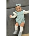 thumbnail image 2 of Newborn Infant Baby Girl Clothes Solid Ribbed Ruffle Sleeve Top and Overall Shorts with Headband Blue 6-9 Months, 2 of 7
