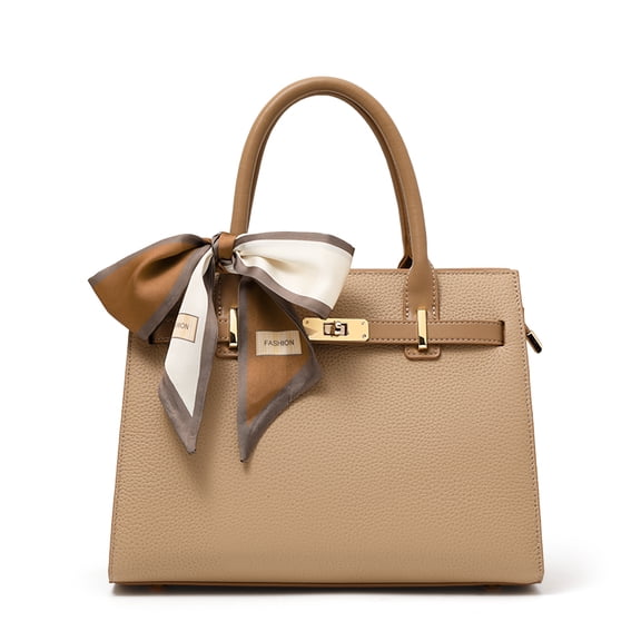 Genuine Leather Cowhide Women's Shoulder Handheld Tote Bag, Lychee Pattern, Fashion Crossbody