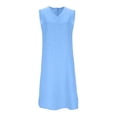 thumbnail image 6 of Ecqkame Women's Linen Dresses Spring Summer Solid Color V Neck Sleeveless Loose Casual Dress Lightweight Comfortable Dresses Sky Blue XXL, 6 of 9