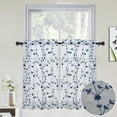 thumbnail image 1 of Haperlare Sheer Kitchen Curtains Leaf Embroidered Cafe Curtains Voile Drapes Semi Sheer Bathroom Curtain, Navy Blue, 26"W x 24"L, Set of 2, 1 of 6