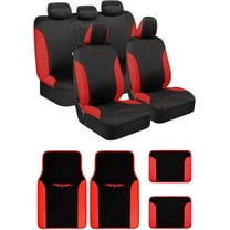 BDK Red Car Seat Covers with Matching Carpet Floor Mats for Cars Full Set - Front Universal Seat Covers & Back Bench Seat Cover with Automotive Floor Mats - Car, SUV, Truck, & Van Interior Protector