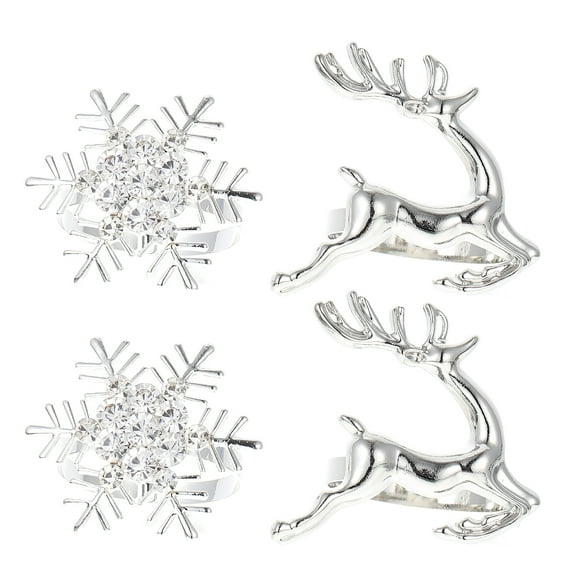 Gymnture christmas 4pcs Christmas Napkin Ring Snowflake Reindeer Xmas Holders (Silver)