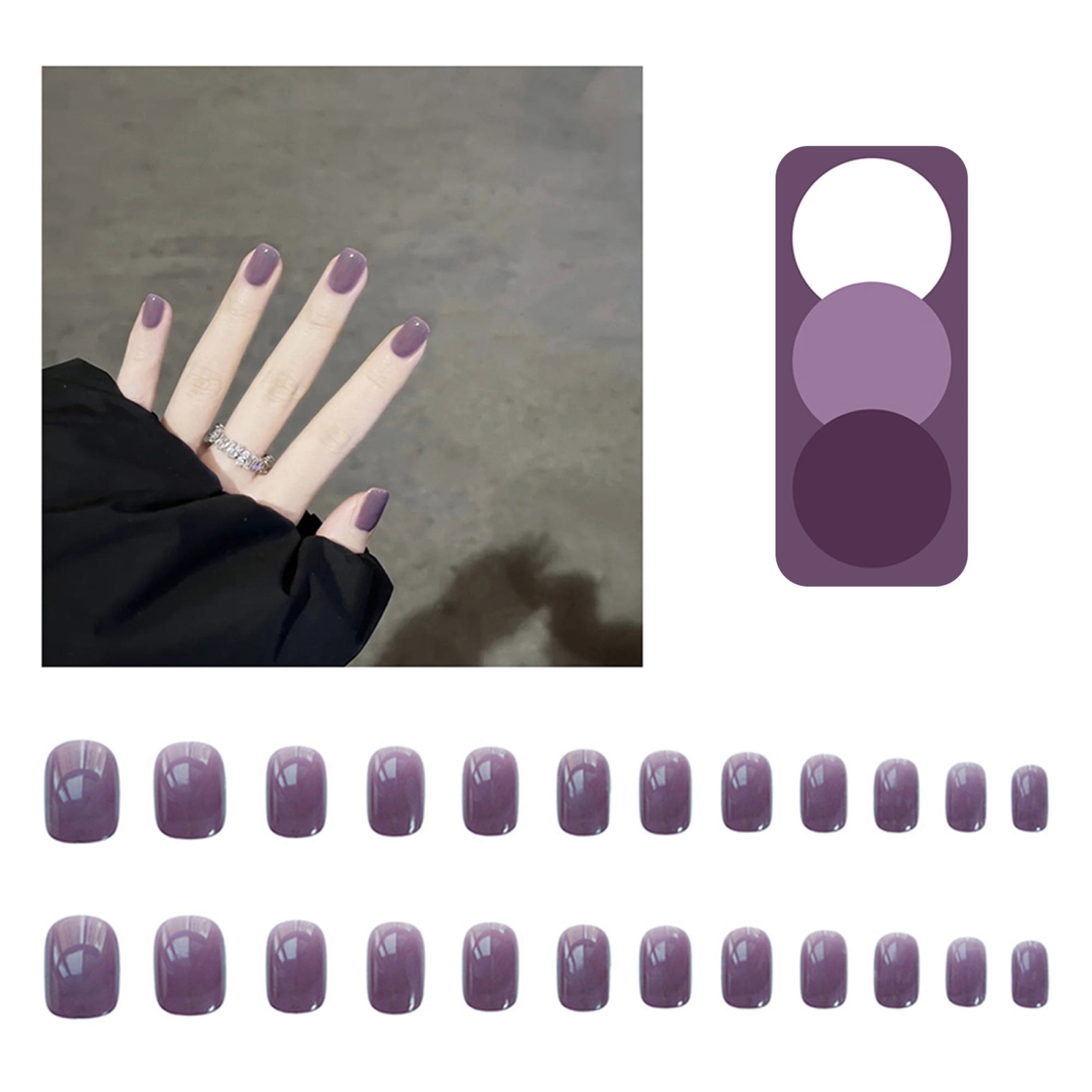 Bhxteng 24Pcs Glossy False Nails Dark Grey Purple Fake Nails for Women