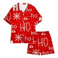 thumbnail image 3 of RUTAYY Girls Christmas Pajama Set Snowflake Letter Print Short Sleeve 2 Piece Set Children Sleepwear, Red, 3 of 4