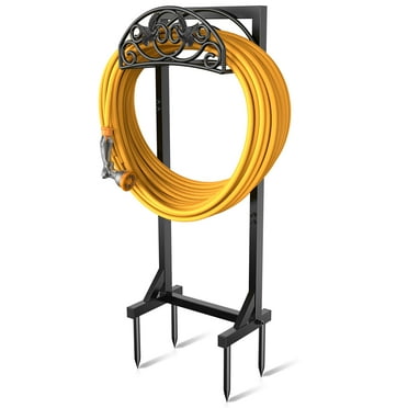 Garden Hose Holder with 4 Spikes, Freestanding Water Hose Stand Heavy Duty 4 Hooks Metal Garden Hose Storage Hose Reel Rack for Outside