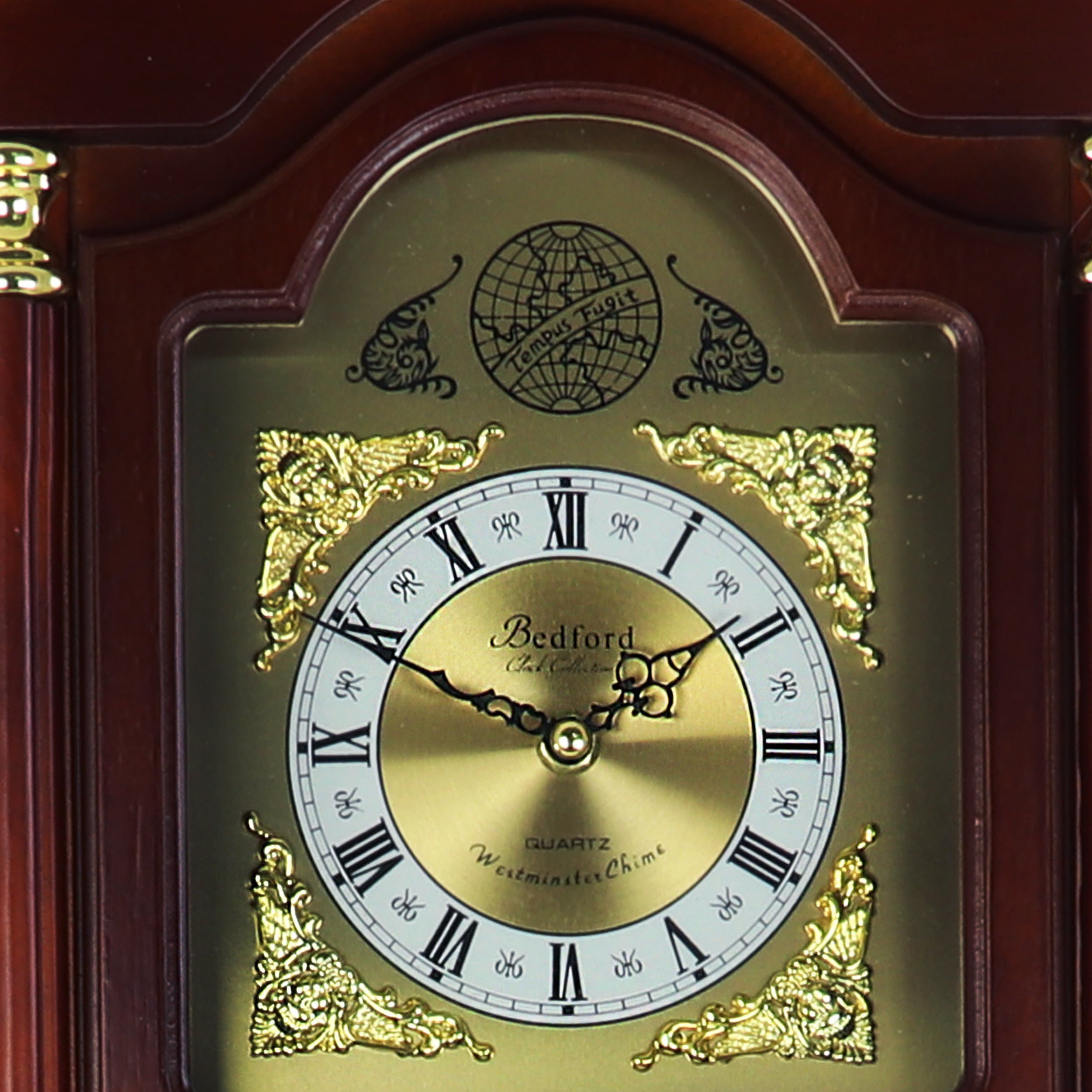 Bedford Clock Collection 33" Antique Cherry Oak Finish Chiming Wall Clock with Roman Numerals