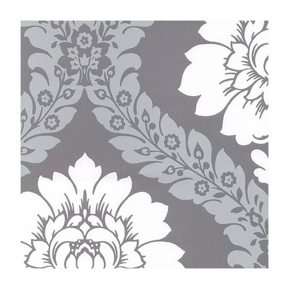 Concord Wallcoverings Textured Wallpaper Damask Featuring Flowers Leaves, Gray Silver White, 21 In x 33 Ft (56 sq. ft), TU27124