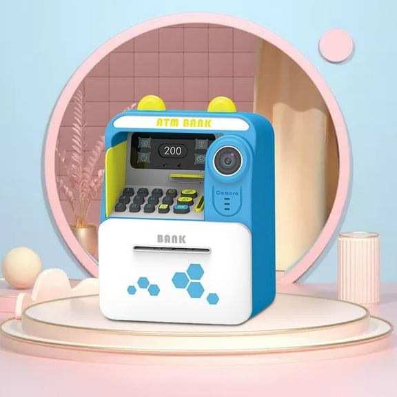 DOLITY ATM Piggy Bank Auto Scroll ATM Machine Birthday Gifts Early Learning Money Bank Money Saving Box for Boys Girls Children Kids Blue