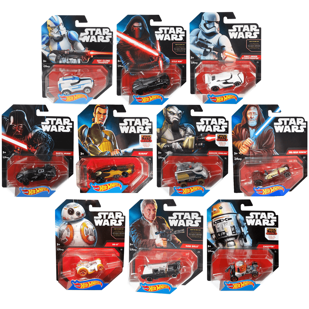 Hot Wheels Star Wars Character Car Toy Set Han SoloBB8KyloObi Wan