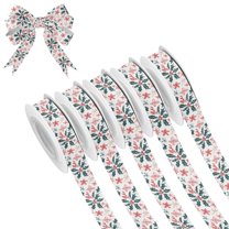 5 Rolls Christmas Ribbon 1.5 inch Wide Decorative Ribbon for Gift Wrapping and Holiday Decorations Holly Leaves and Snowflakes