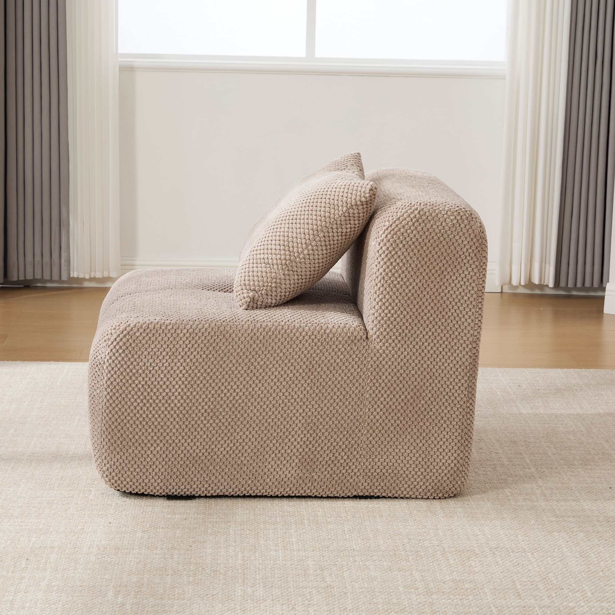 Noble House Kingston 31" Modular Cloud Accent Chair with Ottoman, Modern Fuzzy Sofa Soft Lounger with Footstool, Taupe