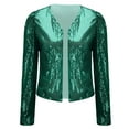 thumbnail image 5 of adviicd Women Fashion Sequin Jacket Open Front Long Sleeve Short Blazer Casual Outerwear Coat Green, M, 5 of 6
