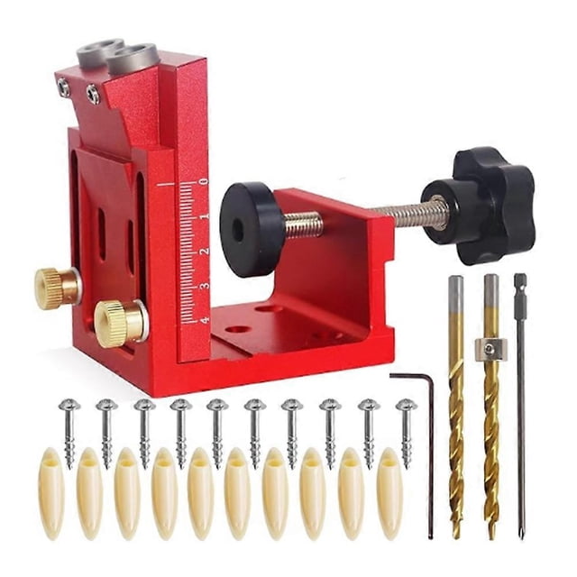 HFM Pocket Hole Jig Kit Adjustable Woodworking Tools Pocket Dowel Hole Jig System Set Wood Woodwork